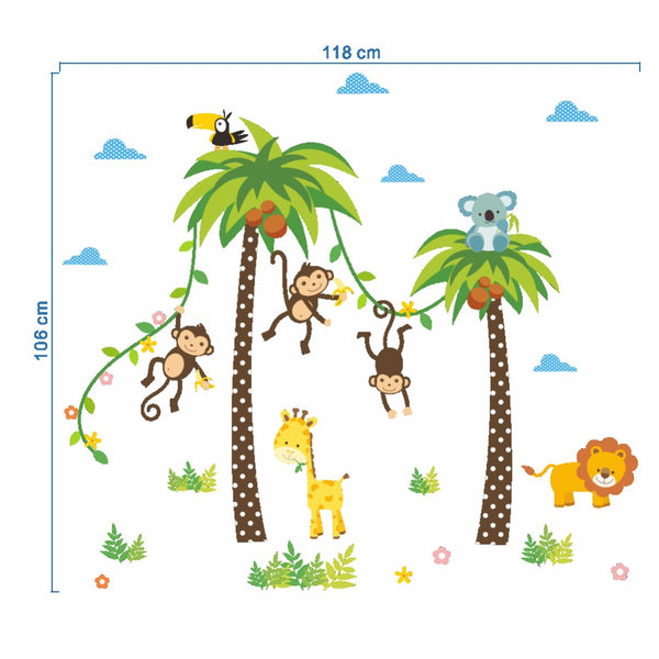 Forest Animals Giraffe Lion Monkey Palm Tree wall stickers for kids room Children Wall Decal Nursery Bedroom Decor Poster Mural