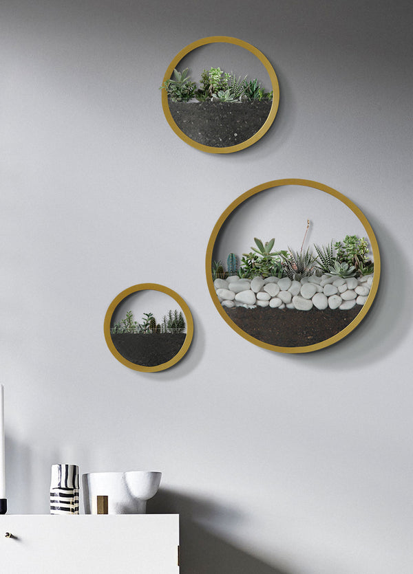 Nordic brief Round Iron Succulent Plant Wall Vase Glass Potted Flower Pot Ornaments Pendant Wall Decor Hanging Planter Flowerpot