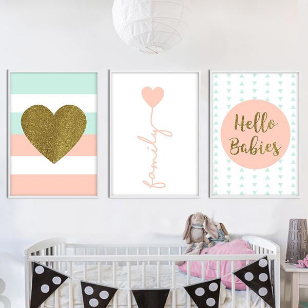 Heart Nursery Prints Family Quote Wall Art Canvas Posters Nordic Style Painting Wall Pictures for Living Room Modern Home Decor