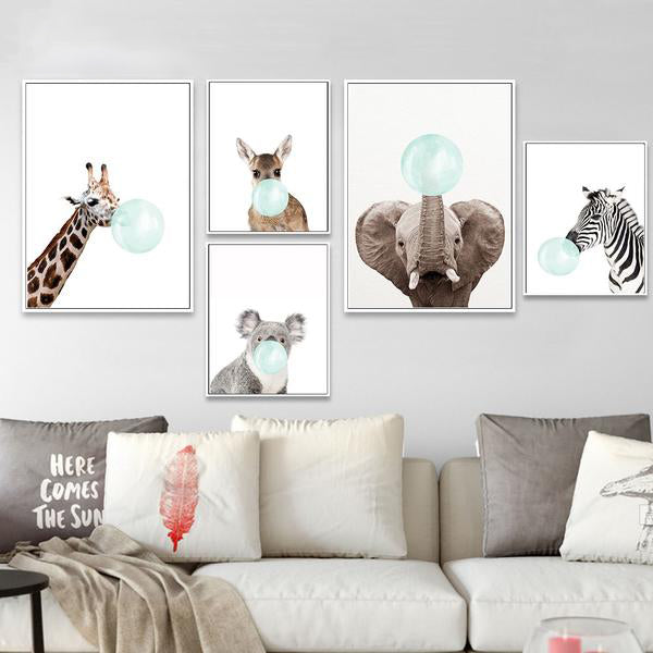 Toile Moderne Animaux Chewing-gum Bleu