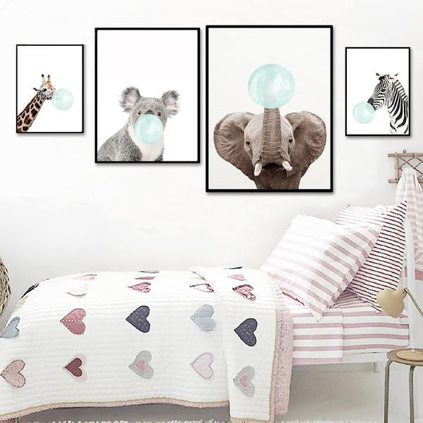 Toile Moderne Animaux Chewing-gum Bleu