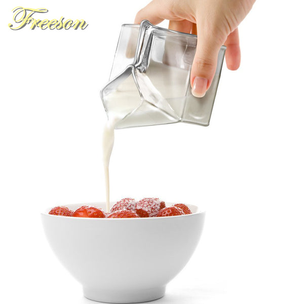 Creative Mini Milk Carton Creamer Cup 250ml Funny Heat Resistant Glass Milk Jug Concise Coffee Tea Juice Morning Cup