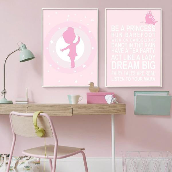 NICOLESHENTING Baby Birth Stats Custom Poster Cartoon Pink Nursery Canvas Art Print Painting Wall Picture Girls Room Decoration