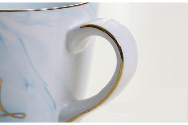 Handpainted Gold Monogram Natural Marble Porcelain Coffee Mug Mr and Mrs Tea Milk Cups and Mugs Creative Wedding Gift
