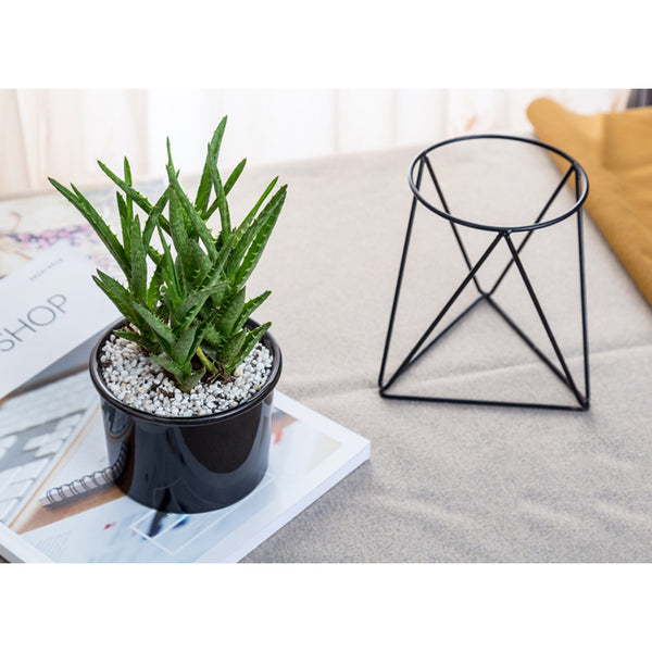 Nordic Style Geometric Iron Rack Holder Metal Stand with Ceramic Planter Desktop Garden Pot for Succulents Plants Home Decor