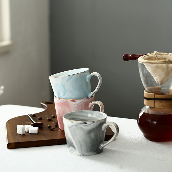 Handpainted Gold Monogram Natural Marble Porcelain Coffee Mug Mr and Mrs Tea Milk Cups and Mugs Creative Wedding Gift