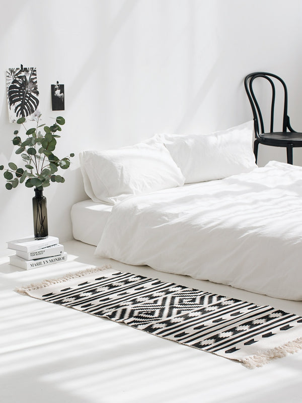 Kilim black white 100% cotton Living room Carpet geometric Indian Rug stripe Modern Mat contemporary design Bohemia Nordic style