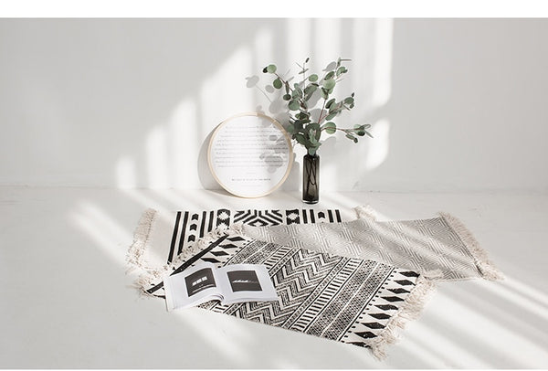 Kilim black white 100% cotton Living room Carpet geometric Indian Rug stripe Modern Mat contemporary design Bohemia Nordic style