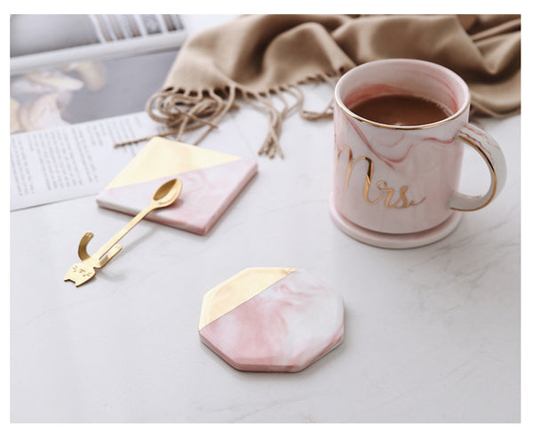 Pink Marble Ceramic Placemat Coaster Mats Pads for Cup Wine Drink Coffee Mug Table Decoration Accessories Marble Decor