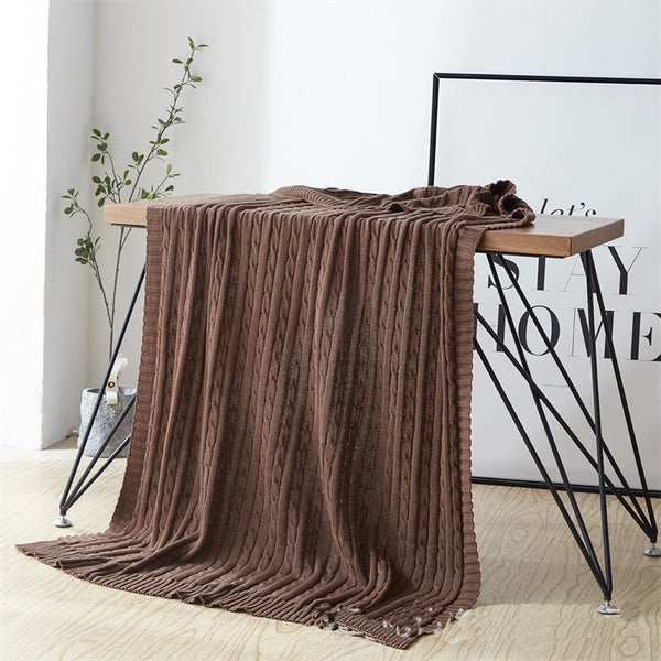 100% Cotton Solid Knitted Blanket Nordic Simplicity Throw for Bed Sofa Spring/Autumn Office Shawl 12 Colors Travel knit Blanket