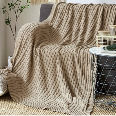 100% Cotton Solid Knitted Blanket Nordic Simplicity Throw for Bed Sofa Spring/Autumn Office Shawl 12 Colors Travel knit Blanket