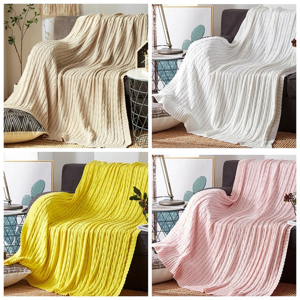 100% Cotton Solid Knitted Blanket Nordic Simplicity Throw for Bed Sofa Spring/Autumn Office Shawl 12 Colors Travel knit Blanket