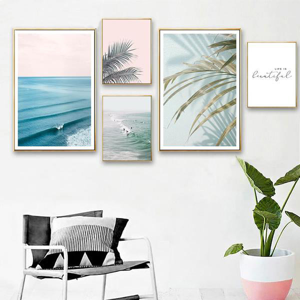 Scandinavian Tropical Decoration Sea Leaf Canvas Poster Landscape Nordic Style Wall Art Print Nature Painting Decorative Picture