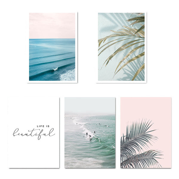 Scandinavian Tropical Decoration Sea Leaf Canvas Poster Landscape Nordic Style Wall Art Print Nature Painting Decorative Picture