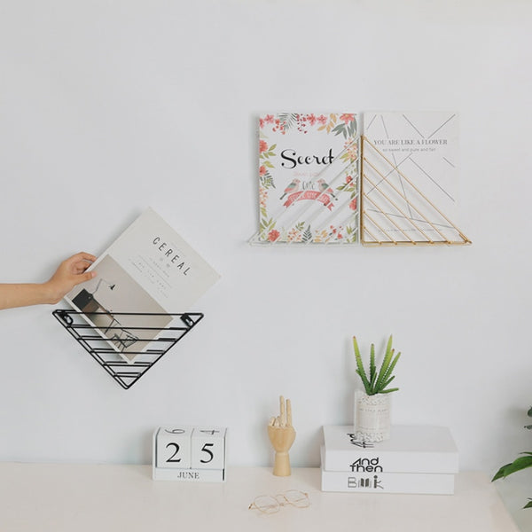 Creative Nordic Iron Wall Mounted Organization Magazine Holder Flower Vase Rack Book Shelf Home Decorative Rack