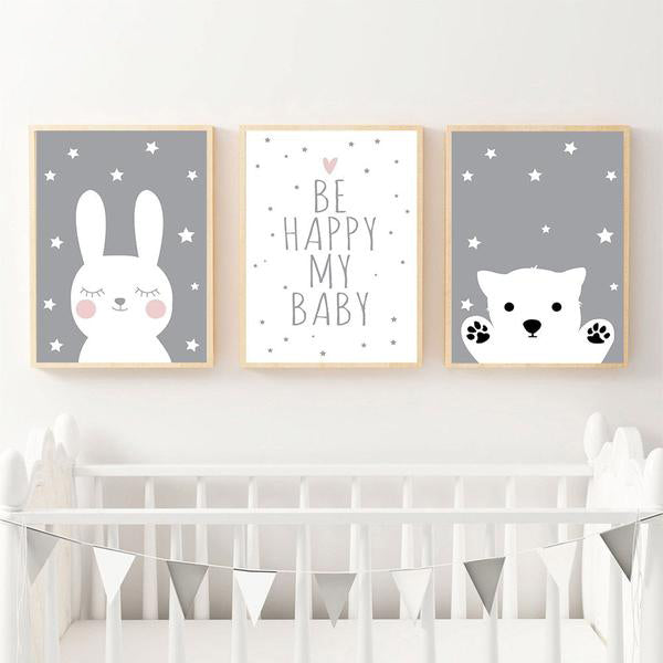 Toile Lapin & Ourson Be Happy My Baby
