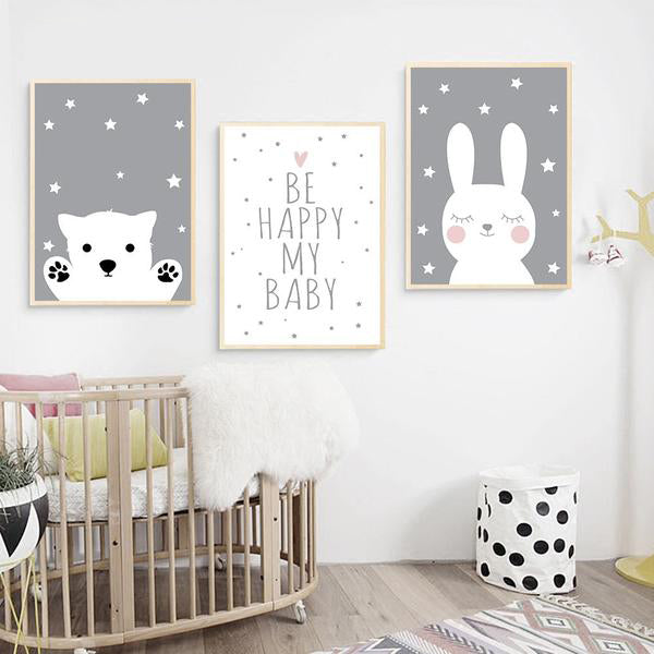 Toile Lapin & Ourson Be Happy My Baby