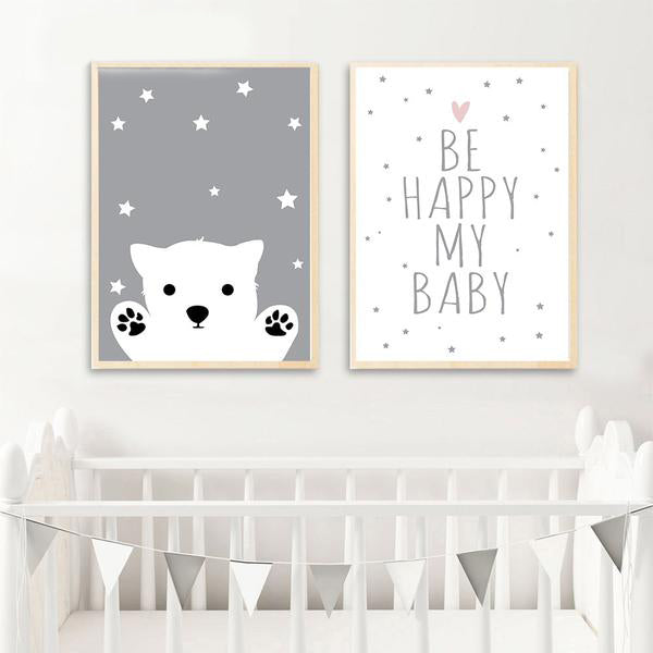 Toile Lapin & Ourson Be Happy My Baby