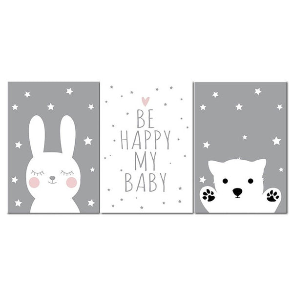 Toile Lapin & Ourson Be Happy My Baby