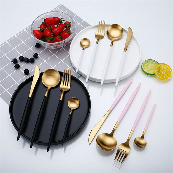 Rose Gold Tableware Set Stainless Steel Cutlery Set Western Food Tableware Luxury Fork Teaspoon Knife Cutlery Set Drop shipping