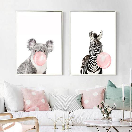 Toile Moderne Animaux Chewing-gum Rose