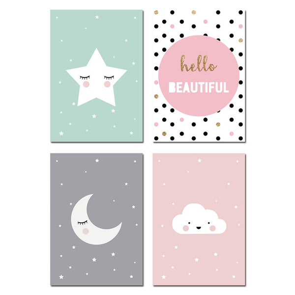 Cartoon Moon Star Nursery Quotes Wall Art Canvas Poster Print Kawaii Nordic Painting Picture Baby Bedroom Decoration Home Decor