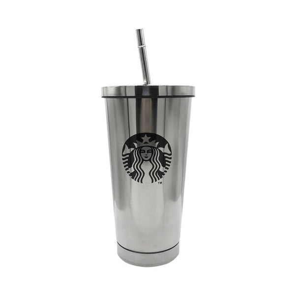 498ml 17oz Fashion Portable Coffee Mug With lid Straw Double Wall Stainless Steel Vacuum flask Travel Tea milk mugs thermos cup