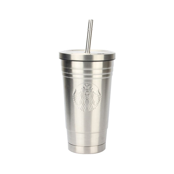 498ml 17oz Fashion Portable Coffee Mug With lid Straw Double Wall Stainless Steel Vacuum flask Travel Tea milk mugs thermos cup