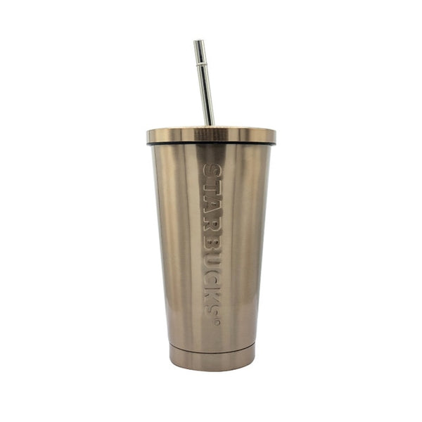 498ml 17oz Fashion Portable Coffee Mug With lid Straw Double Wall Stainless Steel Vacuum flask Travel Tea milk mugs thermos cup