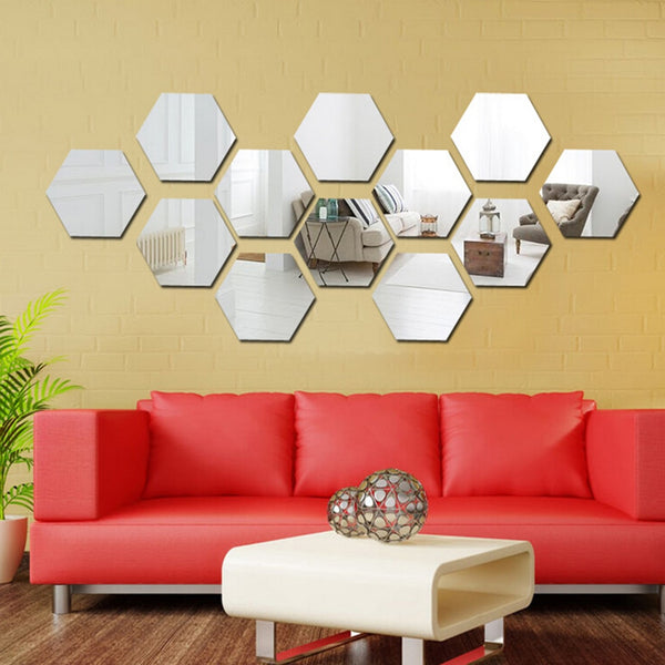 12pcs/lot Acrylic Mirror Wall Stickers DIY Art Wall Decor Wall Stickers Home Decor Living Room Mirrored Decorative Sticker