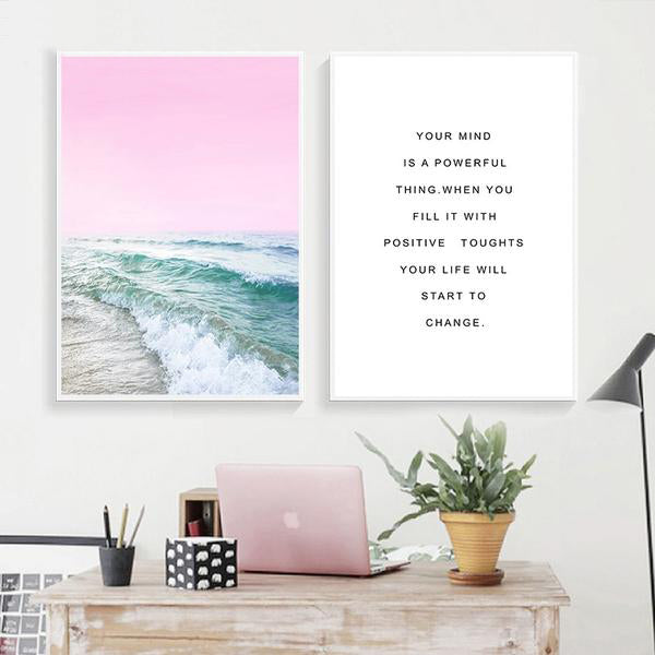 Pink Ocean Waves Canvas Poster Nordic Sea Beach Landscape Wall Art Print Painting Decoration Picture Scandinavian Home Decor