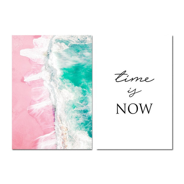 Coastal Beach Landscape Canvas Poster Nordic Pink Sea Wall Art Print Painting Decoration Picture Scandinavian Living Room Decor