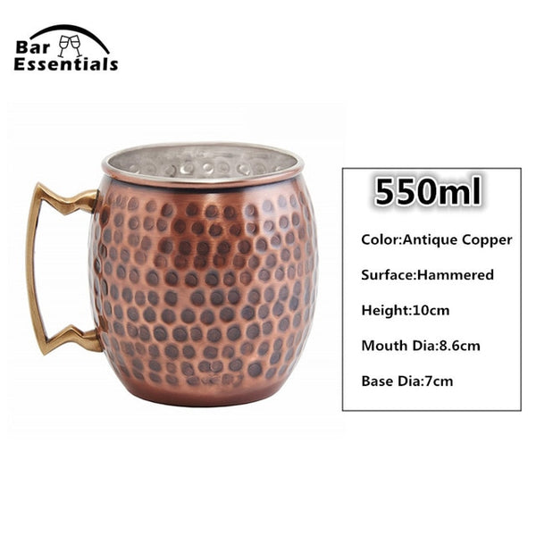 1 Piece 550ml Perfect Hammered Moscow Mule Mug Drum- Copper Plated Beer Cup Coffee Cup Stainless Steel-Copper Plated Cup