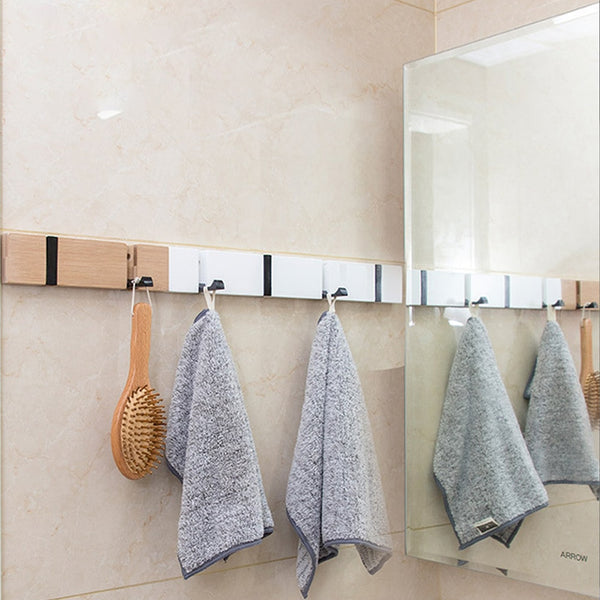 Solid Bamboo Wall-Mounted Coat Rack Hat Retractable hook Decorative Home Storage Entryway Foyer Hallway Bathroom Bedroom Rail