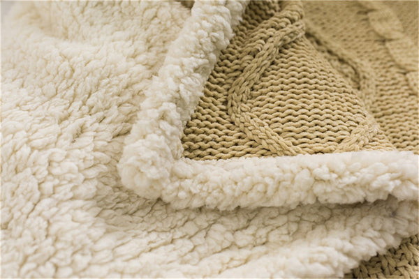 Chenille Lambs Thickening Knitted Throw Blanket Double Layer Sherpa Plush Fleece for Beds Sofa Knitting Blankets Bedspread