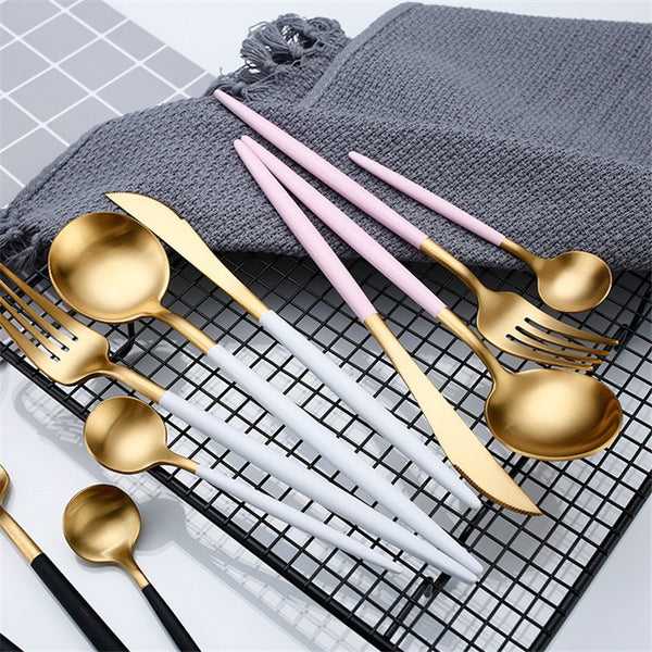 Rose Gold Tableware Set Stainless Steel Cutlery Set Western Food Tableware Luxury Fork Teaspoon Knife Cutlery Set Drop shipping