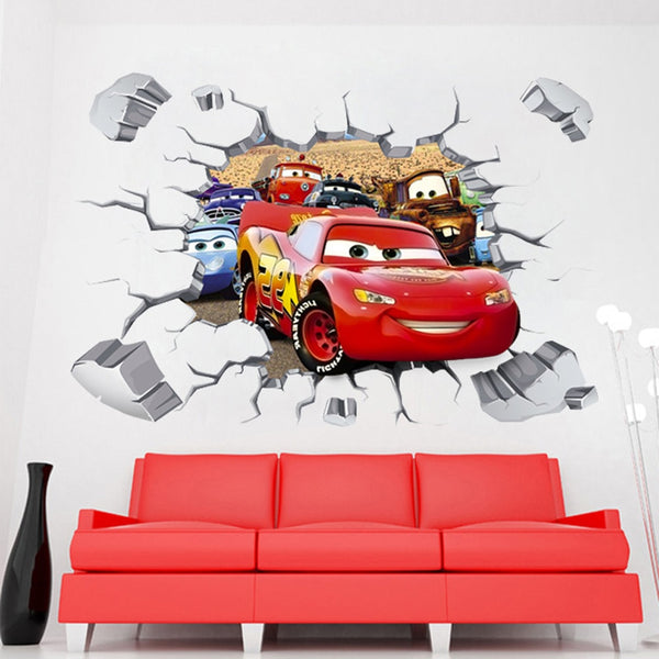 3D Cartoon Wall Stickers for Kids Rooms Boys Rooms Bedroom Decor Broken Wall Stickers Wall Decals Home Decoration Accessories