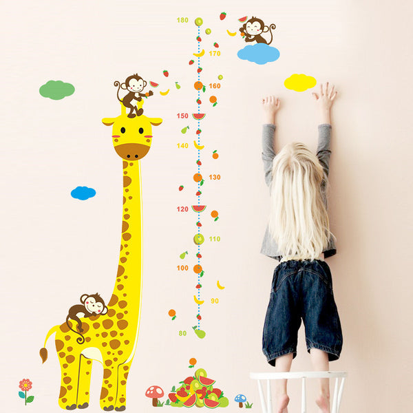 Free shipping Cartoon Measure Wall Stickers For Kids Rooms Giraffe Monkey Height Chart Ruler  Decals Nursery Home Decor