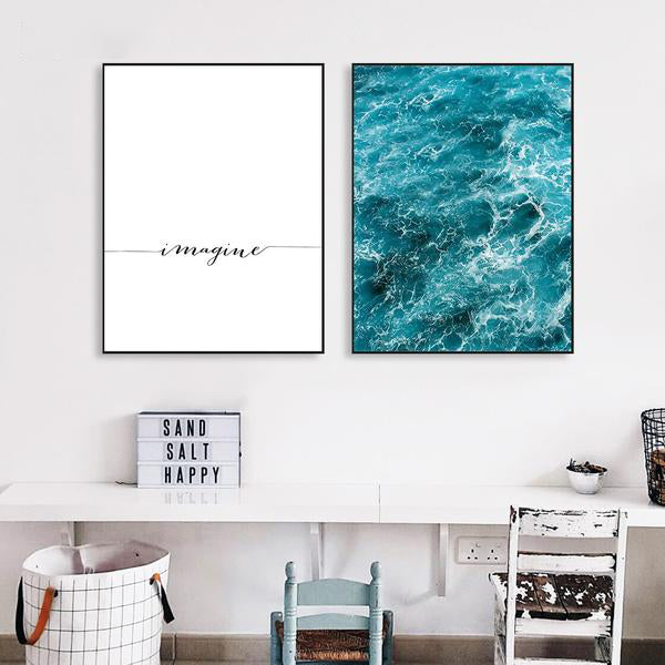 Sea Sunset Motivational Poster Quote Print Nodic Style Wall Art Canvas Painting Cactus Picture Room Decoration Modern Home Decor