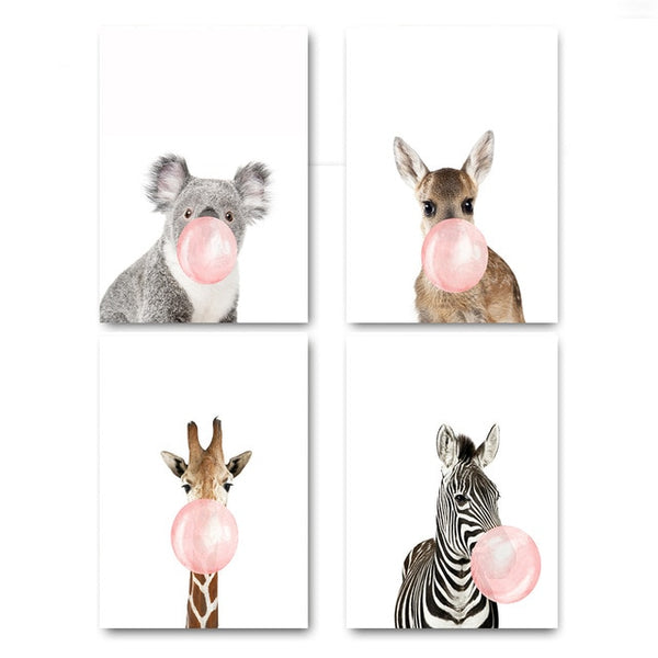 Toile Moderne Animaux Chewing-gum Rose