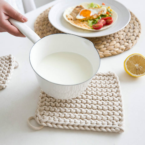 DUNXDECO Table Placemat Coffee Cup Pad Mat Cotton Thread Pot Holder Rustic Natural Simple Home Decoration