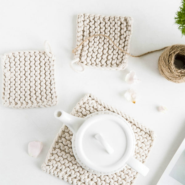 DUNXDECO Table Placemat Coffee Cup Pad Mat Cotton Thread Pot Holder Rustic Natural Simple Home Decoration