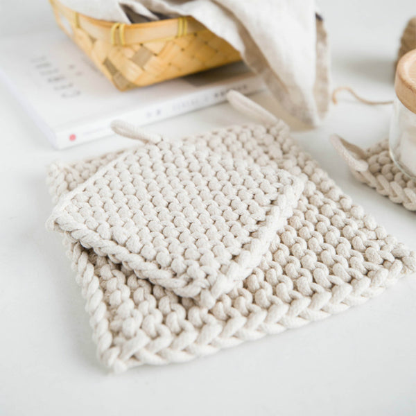 DUNXDECO Table Placemat Coffee Cup Pad Mat Cotton Thread Pot Holder Rustic Natural Simple Home Decoration