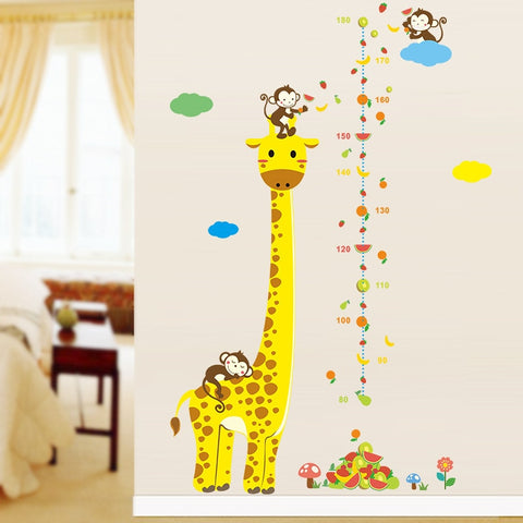 Free shipping Cartoon Measure Wall Stickers For Kids Rooms Giraffe Monkey Height Chart Ruler  Decals Nursery Home Decor