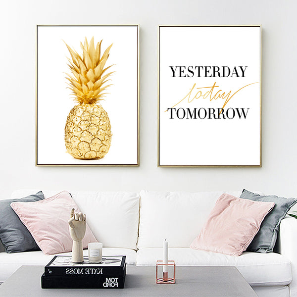 Gold Pineapple Wall Art Poster and Print Canvas Paintings for Living Room Decor Scandinavian Quote Minimalism Bedroom Decor
