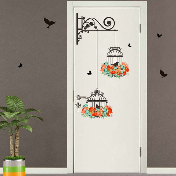 New Birdcage Flower Flying for Living room Nursery Room Wall Stickers Vinyl Wall Decals Wall Sticker for Kids Room Home Decor