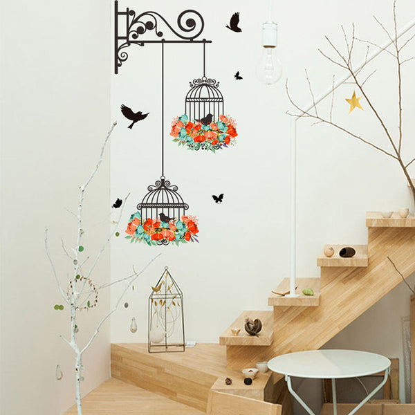 New Birdcage Flower Flying for Living room Nursery Room Wall Stickers Vinyl Wall Decals Wall Sticker for Kids Room Home Decor