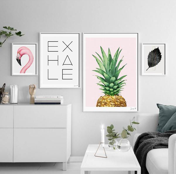 Nordic Flamingo Minimalist Canvas Art Print Poster, Quotes Wall Paintings for Living Room Decor Pineapple Home Decoration