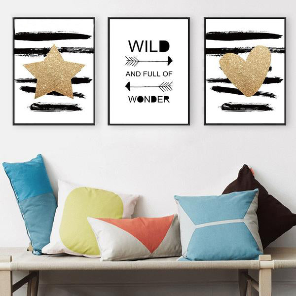 World Map Nordic Poster Canvas Wall Art Painting Gold Heart Nursery Prints Rabbit Head Wall Picture Baby Kids Bedroom Decoration