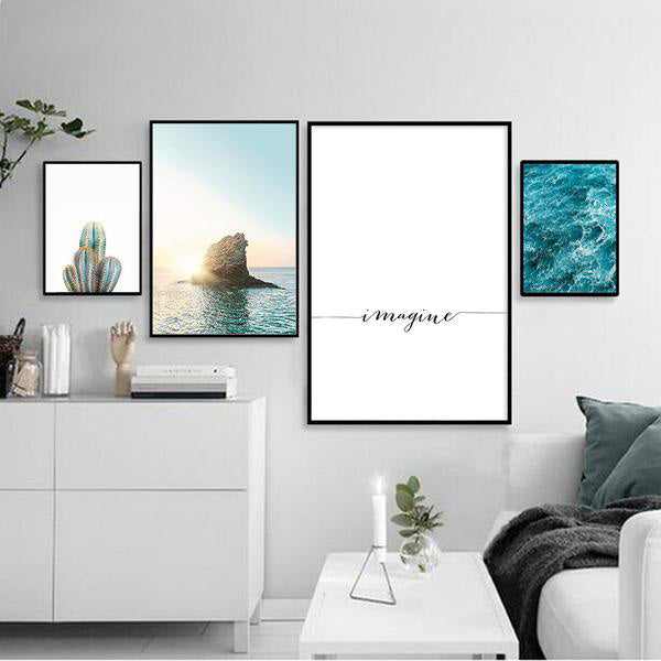 Sea Sunset Motivational Poster Quote Print Nodic Style Wall Art Canvas Painting Cactus Picture Room Decoration Modern Home Decor